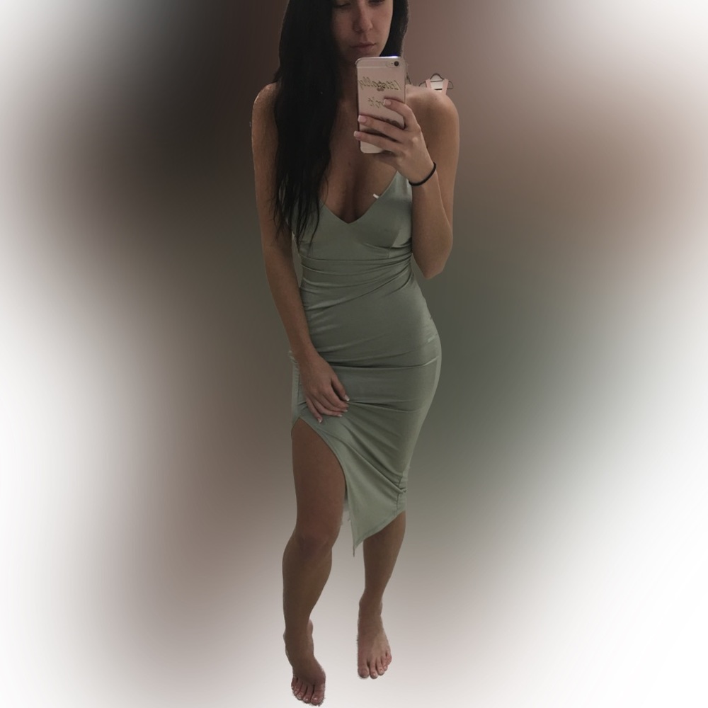 Satin midi dress with a slit